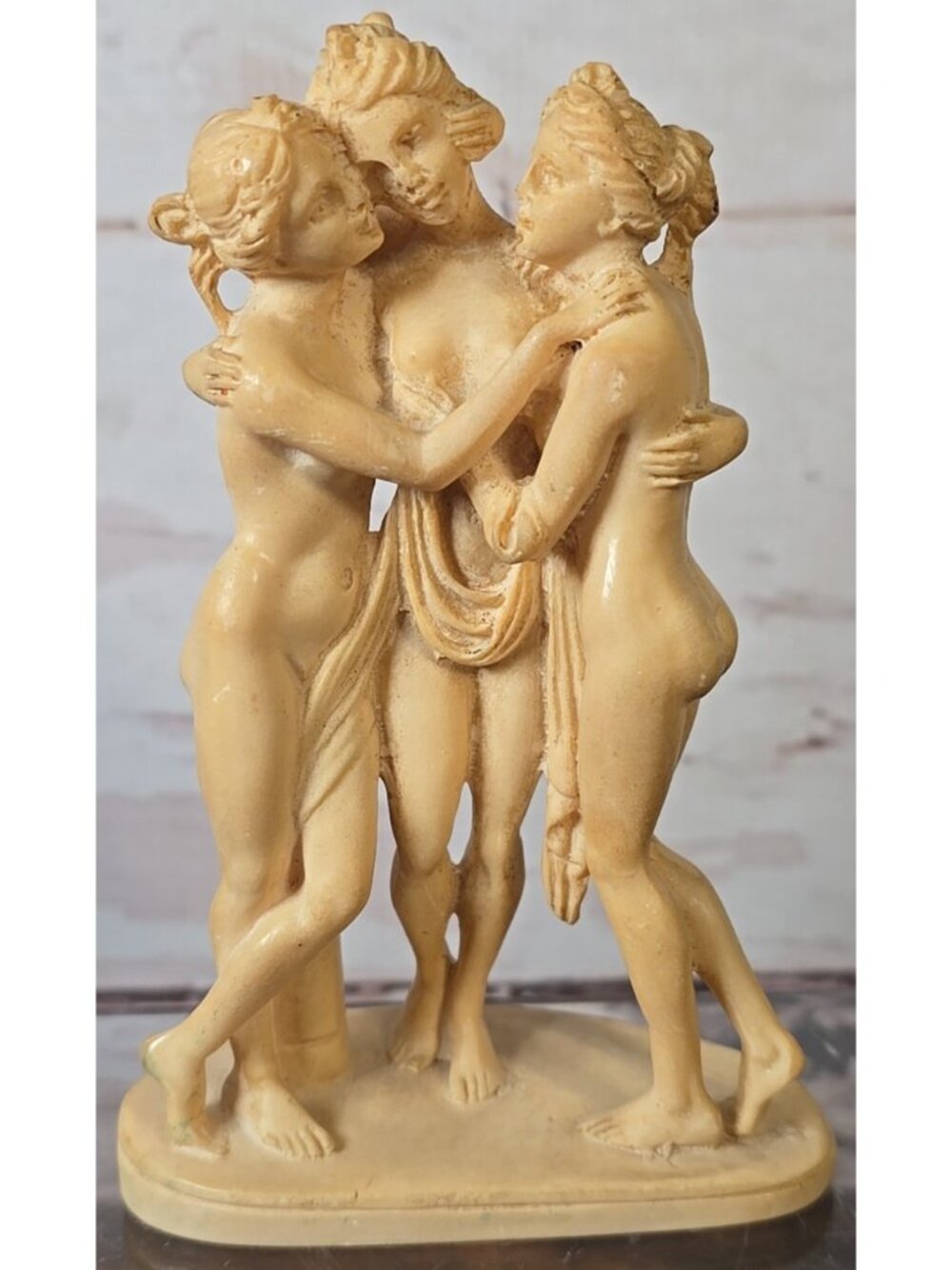Vtg Three Graces Alabaster Composite Sculpture A. Santini Stamped Italy 5.25" - Picture 7 of 12
